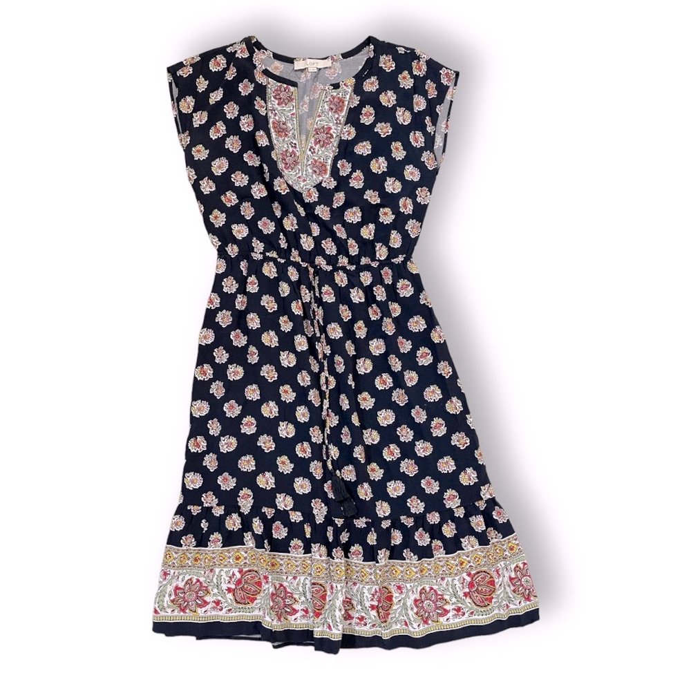LOFT Floral Print Midi Dress - Navy and Pink